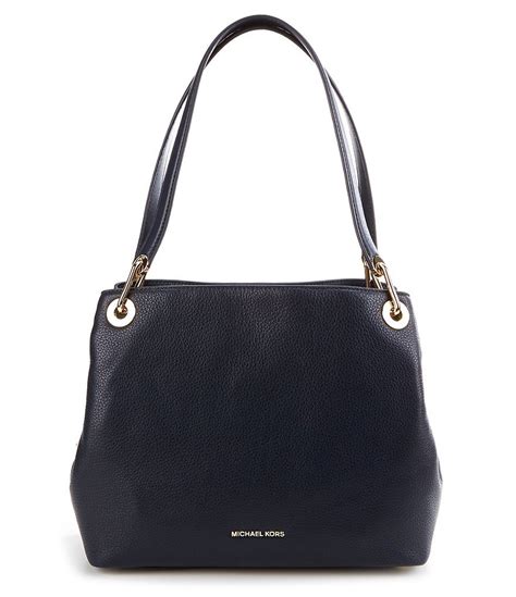 michael kors raven large shoulder tote black silver hardware|Michael Kors large raven bag.